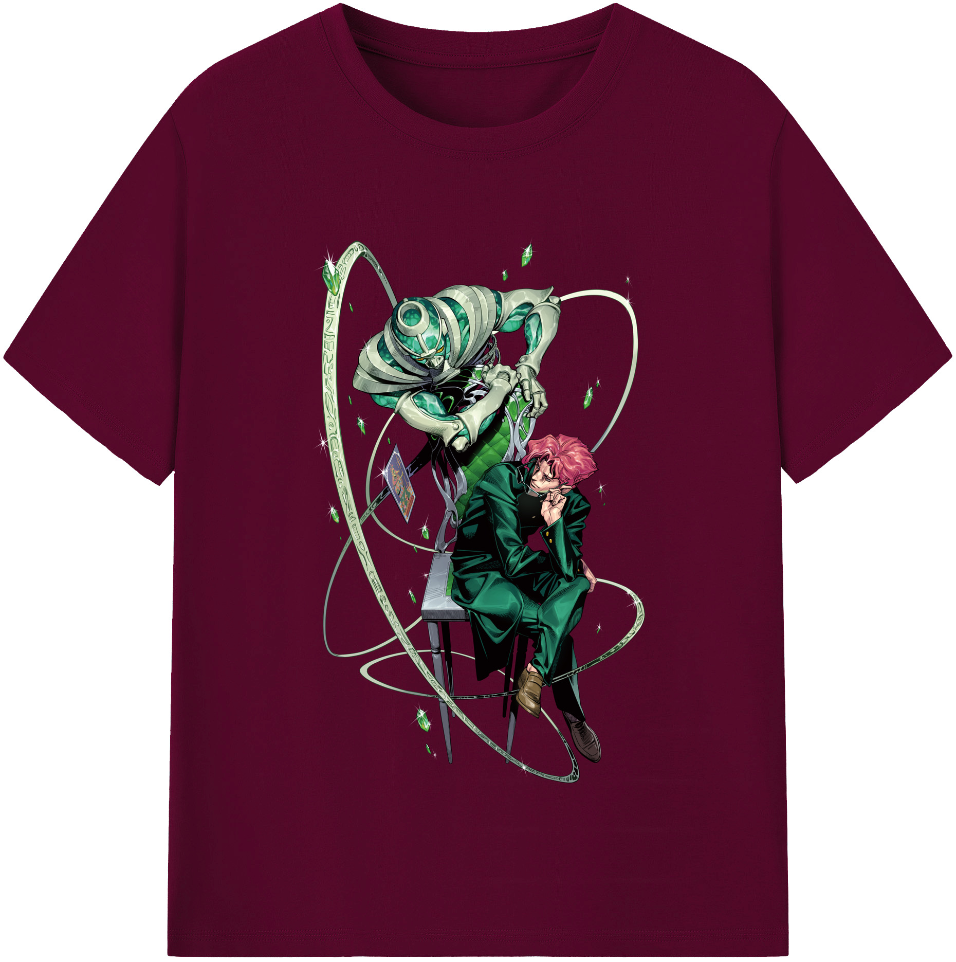 （画像用） ジョジョの奇妙な冒険 花京院 典明（かきょういん のりあき） JoJo's Bizarre Adventure Kakyoin Noriaki レディースカジュアルプリントTシャツ（綿100％）